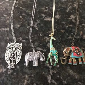 Animal, Owl, Giraffe Elephant Necklace Set